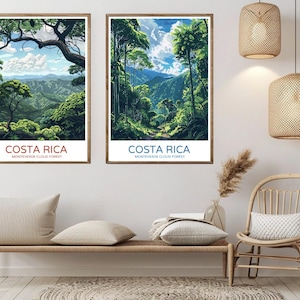 Impresión artística de póster de viaje vintage del Bosque Nuboso de Monteverde, Costa Rica