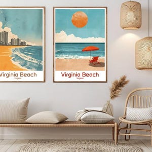 Póster de Virginia Beach, impresión en papel de viaje, ciudad de Virginia Beach, océano Atlántico, lienzo, póster de arte de viaje vintage, pared, ilustración de EE. UU., regalo