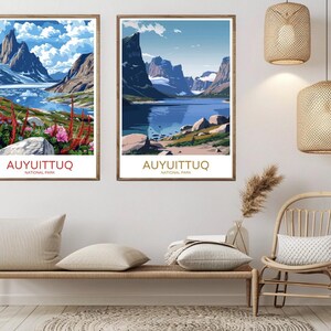 Poster del parco nazionale Auyuittuq Canada Carta da viaggio Stampa Auyuittuq Baffin Island Tela Vintage Poster da viaggio Parete Canada Illustrazione Regalo