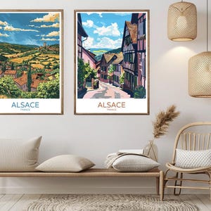 Alsace France Poster Travel Paper Print Alsace Strasbourg Rhine Canvas Vintage Travel Art Poster Wall France Illustration Gift