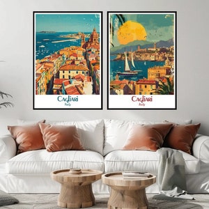 Cagliari Italy Vintage Travel Poster: Sardinia Beach Illustration