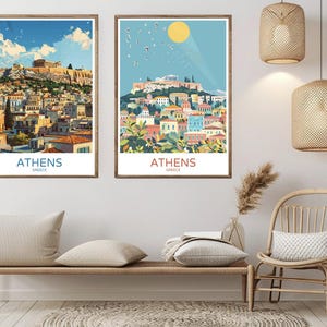 Athens Skyline Greece Poster Travel Paper Print Greek Acropolis Athens Canvas Vintage Travel Art Poster Wall Greece Illustration Gift