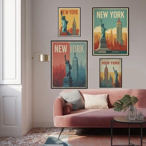 Retro New York Travel Poster: Vintage NYC Art Deco Wall Art