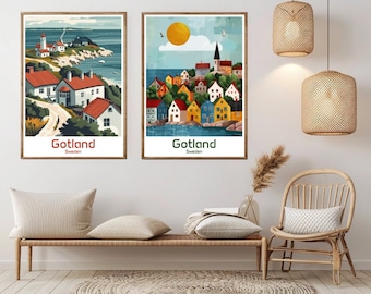 Gotland Sweden Travel Poster: Vintage Style Wall Art