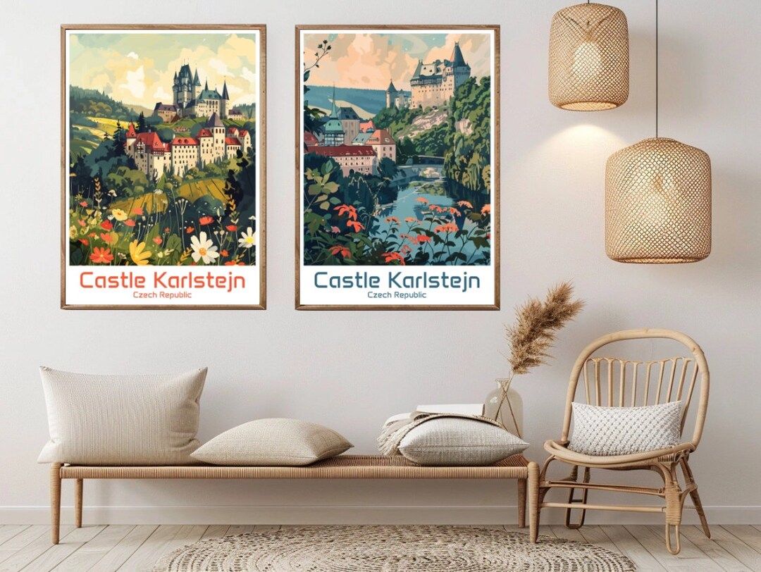 Poster Vintage Château De Karlštejn - Tchécoslovaquie - Format 50x70 Cm - Neuf HQ