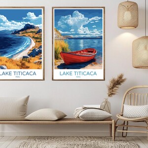 Lake Titicaca Puno Peru Poster Travel Paper Print Andes Lake Titicaca Landscape Canvas Vintage Travel Art Poster Peru Wall Illustration Gift