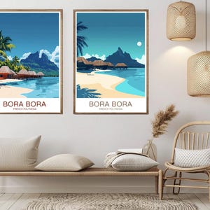 Póster de viaje de Bora Bora, Polinesia Francesa, impresión en papel, isla de Bora Bora, océano, lienzo, póster de viaje vintage, arte de pared, ilustración digital, regalo
