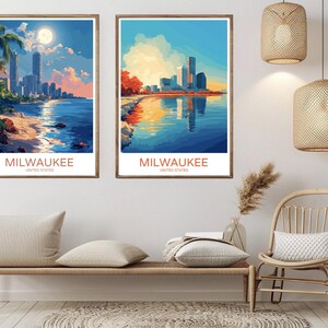 Pôster da paisagem urbana de Milwaukee: impressão de viagem vintage, arte de Wisconsin (impressão digital)