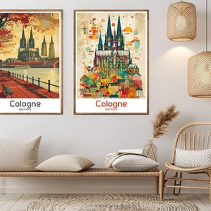 Cologne Germany Poster Travel Print Canvas Cologne Germany City Town Art Vintage Travel Wall Poster Home Decor Germany Illustration Gift