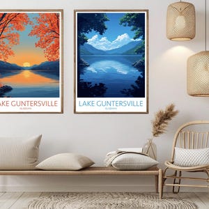 Lake Guntersville Alabama Poster Digital Print Alabama Nature United States Canvas Vintage Travel Wall Art Illustration Gift Home Decor