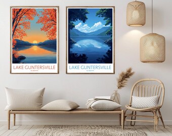 Lake Guntersville Alabama Vintage Travel Poster: Nature Art Print (Digital Print)
