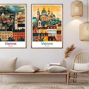 Cartaz de viagem de Viena, Áustria: impressão de arte de paisagem urbana vintage