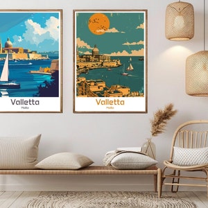 Valletta Malta Poster Travel Paper Print Malta Valletta Canvas Vintage Travel Art Poster Wall Malta Illustration Gift