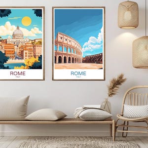 Roma Italia Poster Carta da viaggio Stampa Colosseo Foro Romano Lazio Trevi Tela Vintage Viaggio Arte Poster Muro Italia Illustrazione Regalo