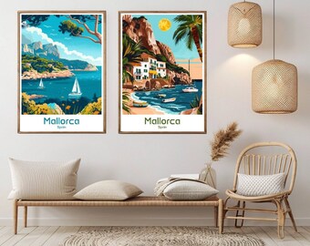 Mallorca Spain Travel Poster: Beach Illustration Art Print