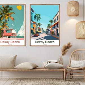 Delray Beach Florida Poster Carta da viaggio Stampa Skyline Delray Palm Beach Tela Vintage Travel Art Poster Parete USA Illustrazione Regalo