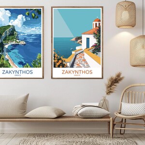 Poster di viaggio dell'isola di Zante, Grecia, stampa su carta, poster di viaggio vintage, illustrazione greca, Zante, Mar Ionio, tela, regalo, parete, Grecia