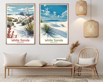 White Sands National Park Vintage Travel Poster: New Mexico Art Print