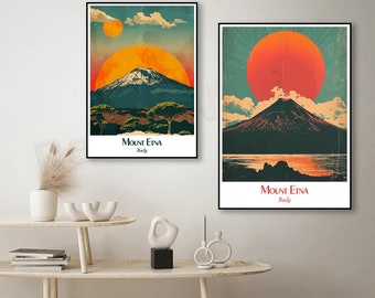 Mount Etna Italy Poster: Vintage Travel Print, Sicily Wall Decor
