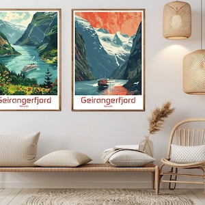 Geirangerfjord Norway Poster Travel Print Canvas Norway Geirangerfjord Vintage Travel Wall Poster Home Decor Norway Illustration Gift