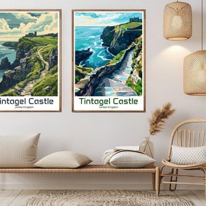 Tintagel Castle Reino Unido Cartel Viaje Impresión Lienzo Tintagel Castle Vintage Travel Wall Poster Home Decor Aventura Ilustración Regalo