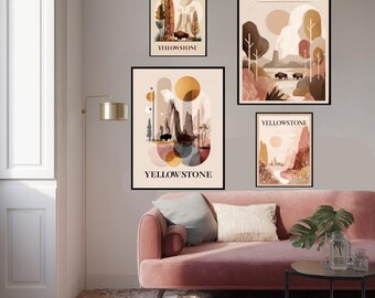Yellowstone Poster Wyoming Art USA National Park Print Travel Wall Decor Boho Design Gift