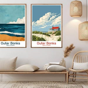 Póster de viaje de Outer Banks, Carolina del Norte, impresión en papel, póster de arte de viaje vintage en lienzo del Océano Atlántico de Outer Banks, ilustración de EE. UU., regalo