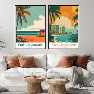 Poster di Fort Lauderdale Florida, carta da viaggio, stampa, skyline, spiaggia di Fort Lauderdale, tela, poster d'arte vintage da viaggio, parete, illustrazione USA, regalo