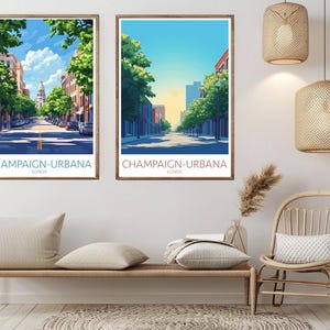 Poster di viaggio Champaign-Urbana, Illinois, stampa su carta, Chicago, Stati Uniti, tela, vintage, poster artistico da viaggio, illustrazione da parete, regalo USA
