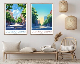 Champaign-Urbana Illinois Travel Poster: Vintage USA Art Print