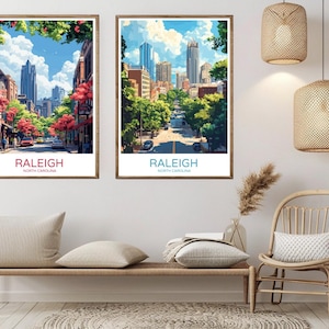 Raleigh North Carolina Poster Travel Paper Print Raleigh Wake United States Canvas Vintage Travel Art Poster Wall USA Illustration Gift