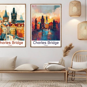 Charles Bridge Prague Poster: Vintage Czech Republic Travel Art