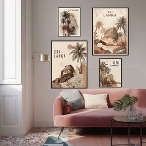 Poster de voyage Boho Sri Lanka : rocher de Sigiriya et palmiers Impression artistique