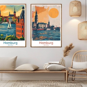Hamburg Germany Poster Travel Paper Print Germany Hamburg Canvas Vintage Travel Art Poster Wall Germany Illustration Gift