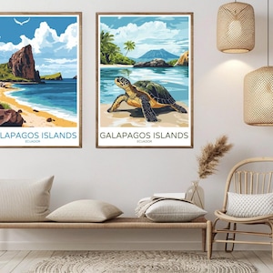 Galapagos Islands Ecuador Poster Digital Print Islas Galápagos Ocean Nature Canvas Vintage Travel Art Poster Wall Decor Illustration Gift