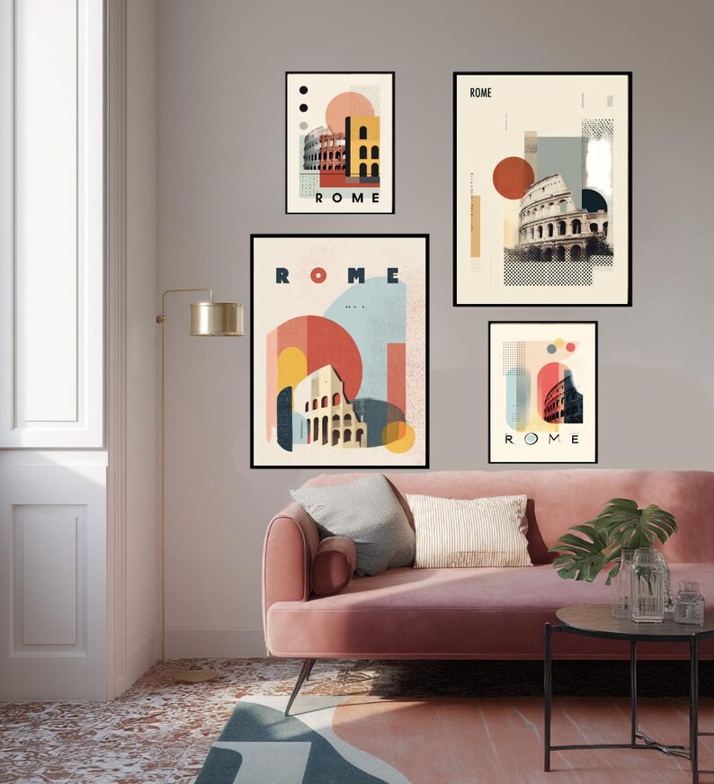 Stylized Rome Abstract Rome Italy Travel Poster Art Print, Modern Color Blocking Wall Art ...