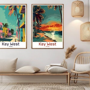 Key West Florida Poster United States Retro Florida Key West Canvas Print Illustration Vintage Travel Poster Wall Decor Designer USA