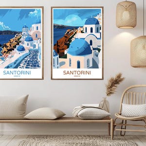 Santorini Greece Travel Poster: Aegean Sea Art Print