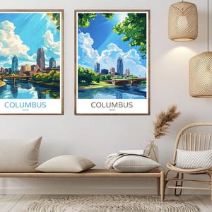Columbus Ohio Travel Poster: Vintage Cityscape Art Print