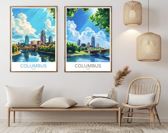 Columbus Ohio Travel Poster: Vintage Cityscape Art Print