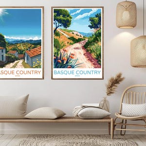 Pays Basque Espagne affiche voyage papier impression Cantabrie Santander Euskadi toile vintage voyage Art affiche mur Espagne Illustration cadeau