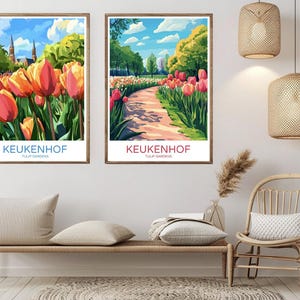 Jardin des tulipes de Keukenhof, Pays-Bas, affiche, impression sur papier de voyage, parc de Keukenhof, Pays-Bas, toile, affiche vintage, art mural, déco, illustration, cadeau