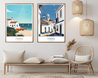 Faro Portugal Travel Poster: Algarve Vintage Art Print