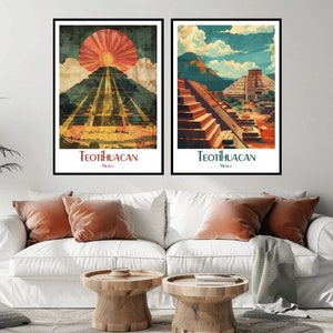 Poster di viaggio di Teotihuacan, Messico: arte murale su tela vintage