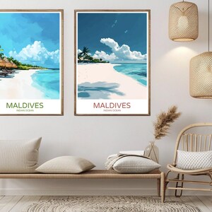Póster de viaje en papel de Maldivas, océano Índico, isla de Maldivas, Asia, Malé, océano, lienzo, póster de viaje vintage, arte de pared, ilustración, regalo
