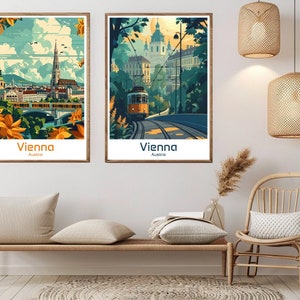 Cartaz de viagem de Viena, Áustria: impressão de arte de paisagem urbana vintage