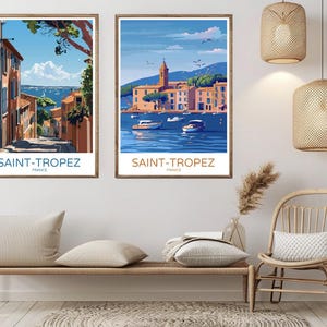 Saint-Tropez Beach France Poster Travel Paper Print French Riviera Alpes Canvas Vintage Travel Art Poster Wall France Illustration Gift