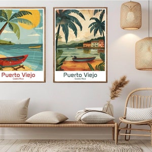 Puerto Viejo Costa Rica poster reispapier print Talamanca Puerto Viejo canvas vintage reiskunst poster muur decor illustratie cadeau