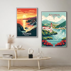 Azores Region Portugal Poster Azores Portugal Canvas Print, Azores Illustration, Vintage Travel Poster Wall Decor Designer Art Print