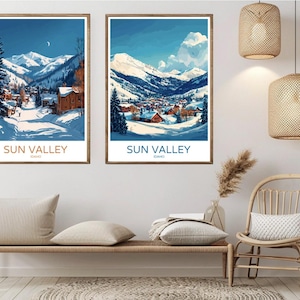Sun Valley Idaho Poster Digital Print Sun Valley Ski Resort United States Canvas Vintage Travel Wall Art Home Decor Illustration Gift